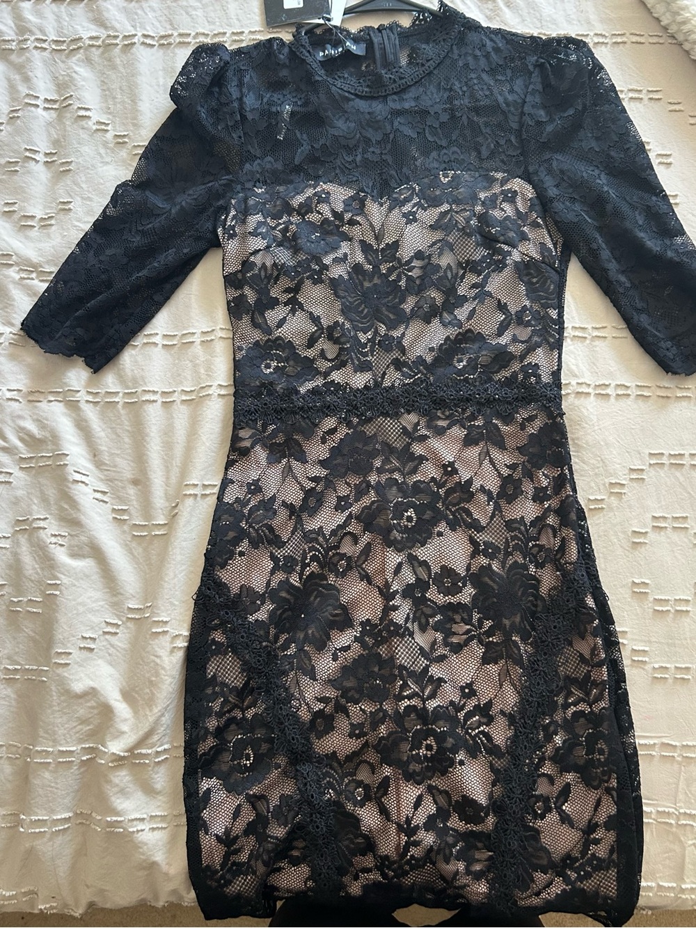 Parisian Works Black Lace Over Nude Midi Dress